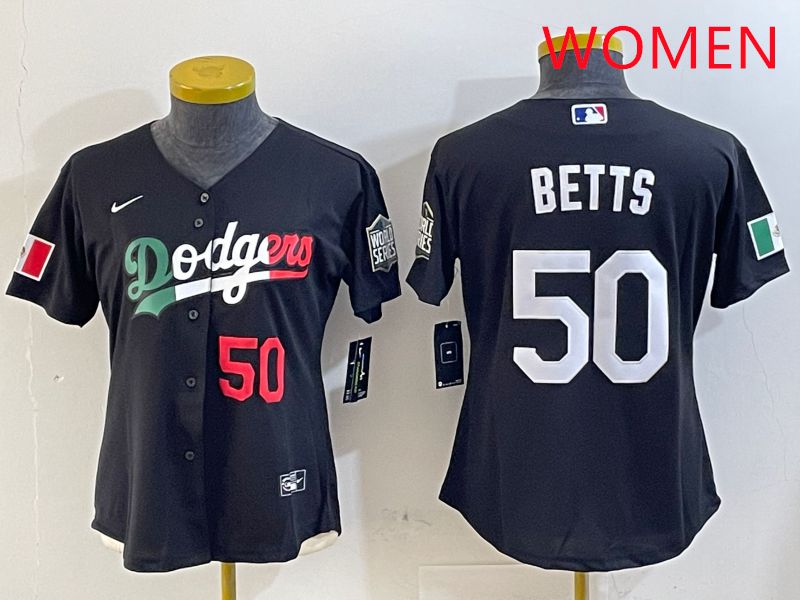 Women Los Angeles Dodgers #50 Betts Black Mexico Game 2025 Nike MLB Jersey style 8->women mlb jersey->Women Jersey